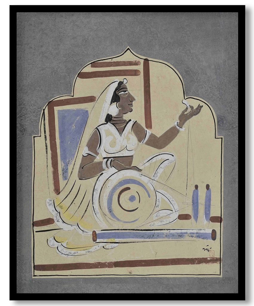 Wool spinning by Nandalal Bose (1937)