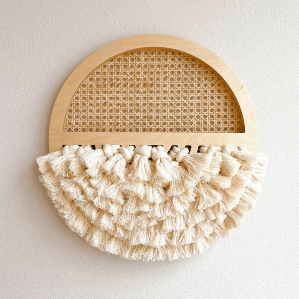 Boho Rattan Macrame Knots Wall Hanging