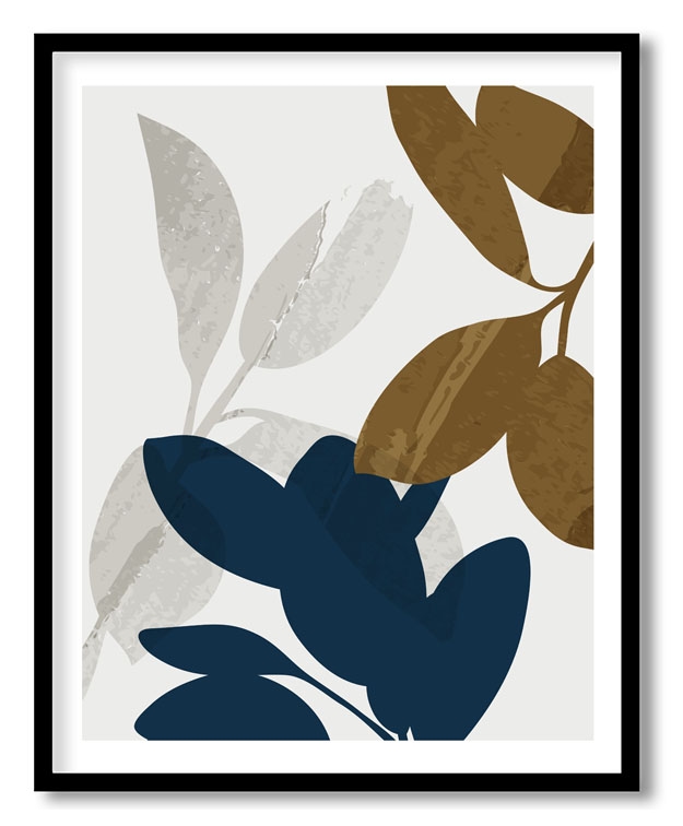 Abstract blue and brown leaf botanical