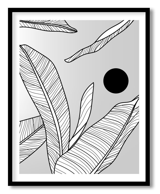 Grayscale black line drawing leaves botanical #10