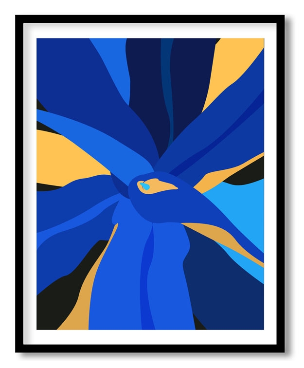 Blue yellow modern abstract exotic leaves