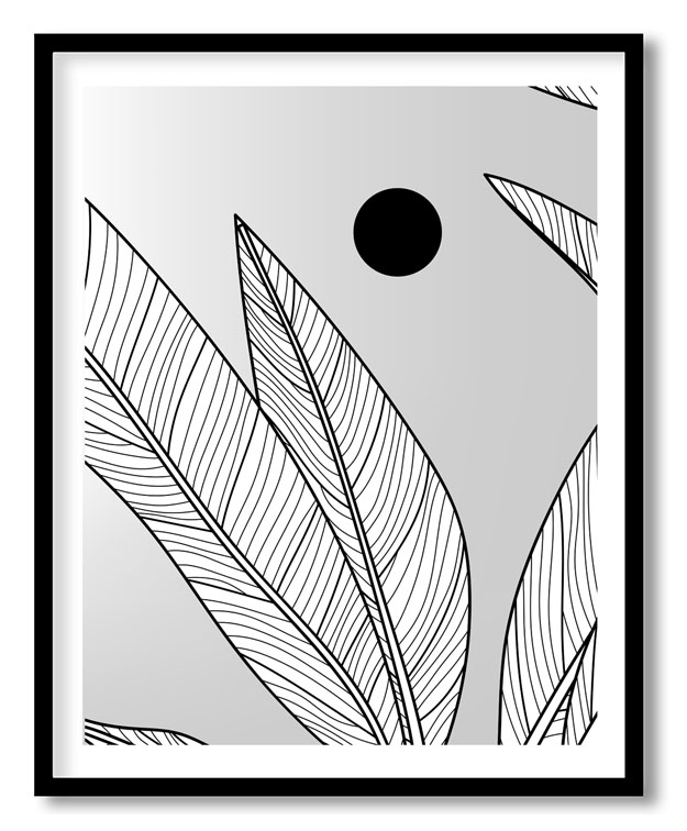 Grayscale black line drawing leaves botanical #12