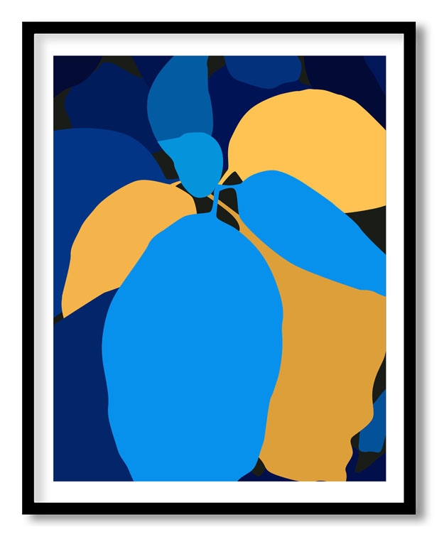 Modern abstract blue yellow exotic botanical