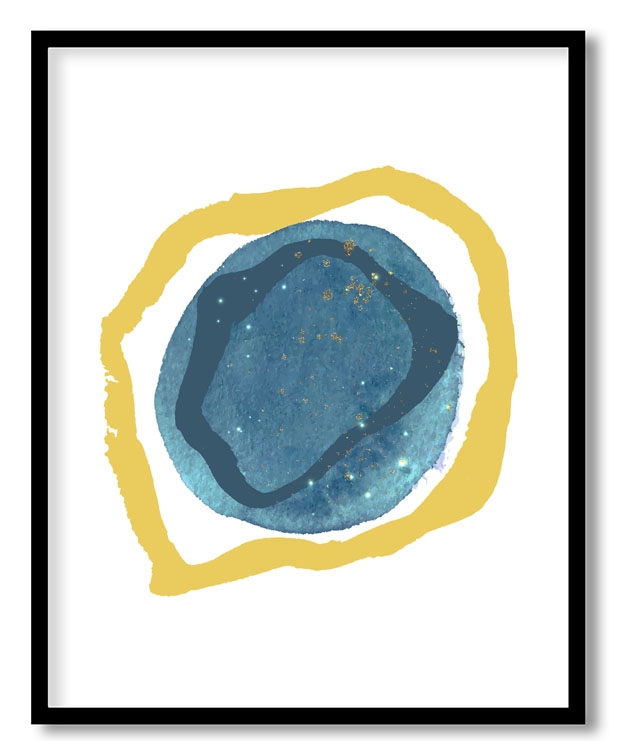 Minimalist blue gold rock abstract art