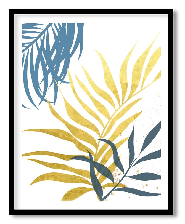 Blue gold abstract leaves