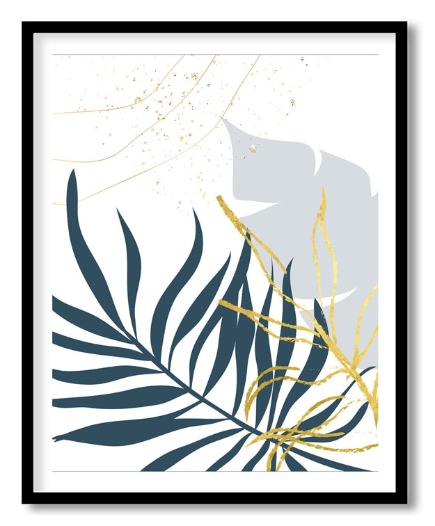 Abstract blue gold textured leaf