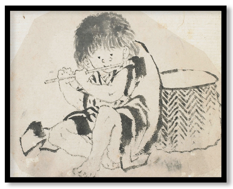 Boy Playing Flute by Katsushika Hokusai (ca.1840)