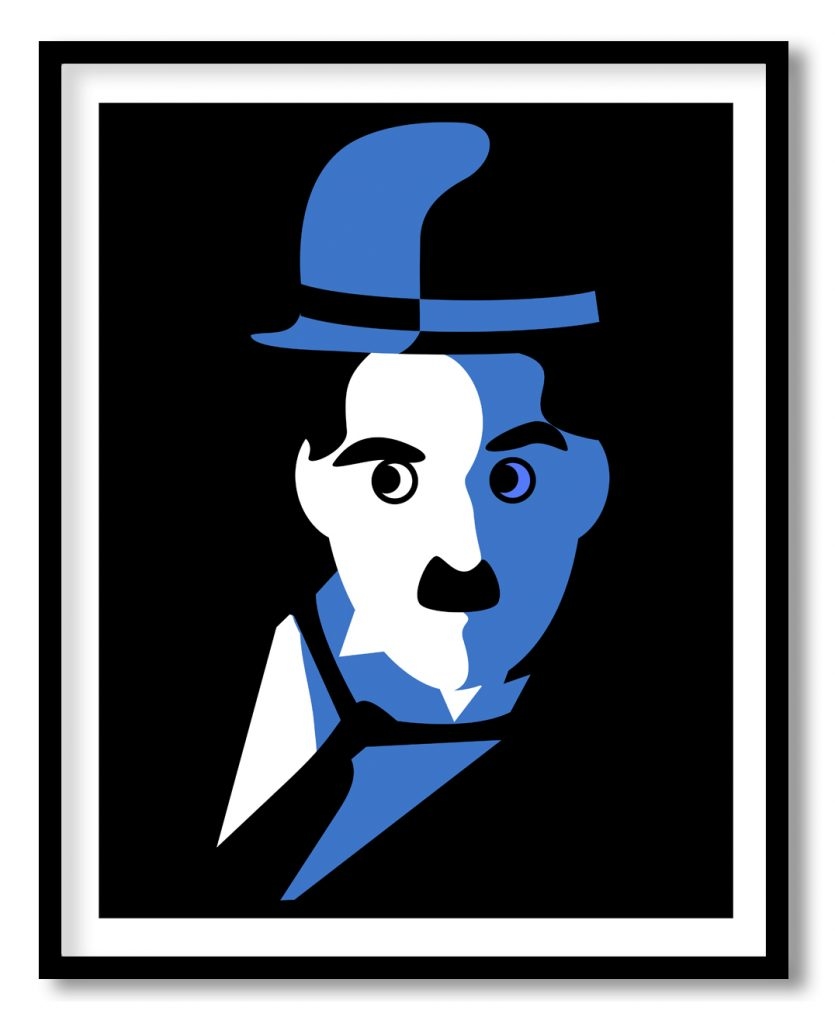 Black blue portrait of Charlie Chaplin