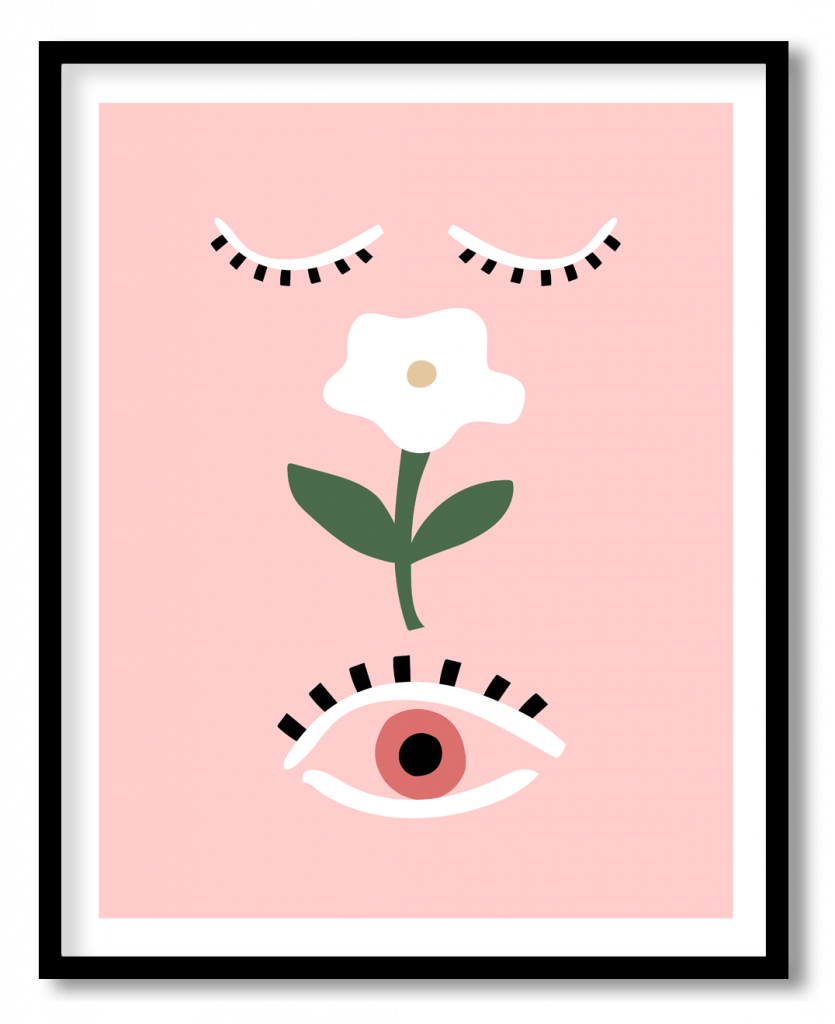Abstract pink white flower eye figure