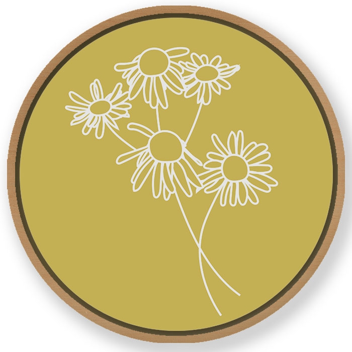 Line drawing floral #120 - Circular Wooden Frame
