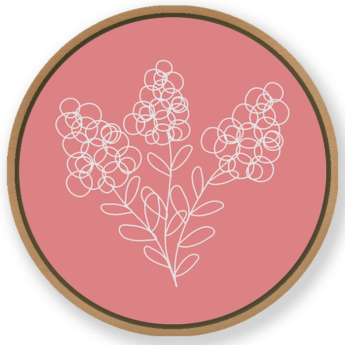 Line drawing botanical floral #138 - Circular Wooden Frame