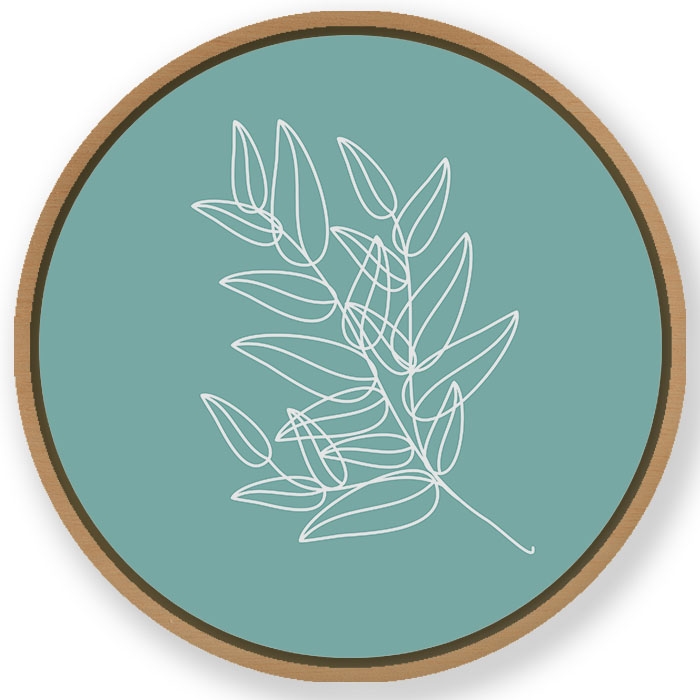 Line drawing botanical floral #139 - Circular Wooden Frame