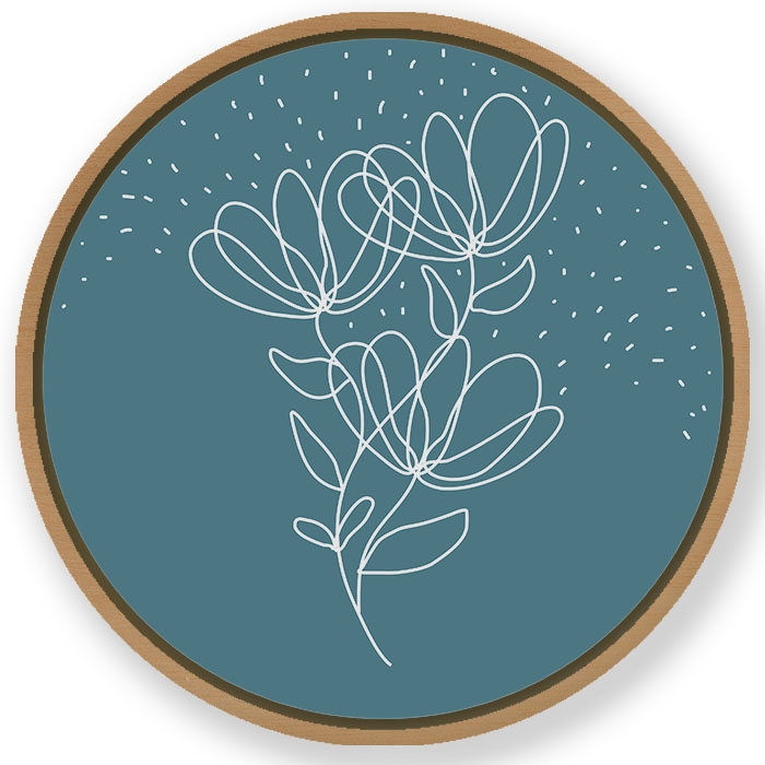 Line drawing botanical floral #140 - Circular Wooden Frame