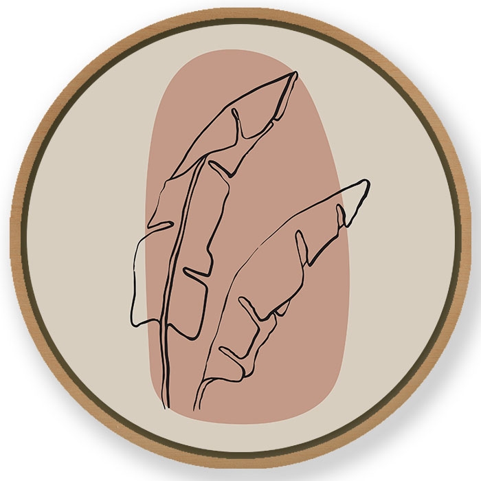 Figurative botanic leaves abstract #162 - Circular Wooden Frame