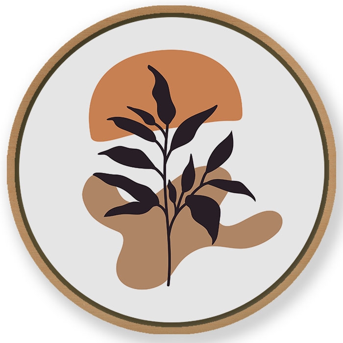 Silhouette figurative botanical abstract #202 - Circular Wooden Frame