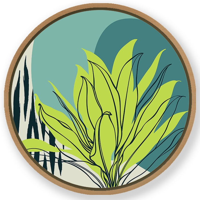 Tropical palm plants #238 - Circular Wooden Frame