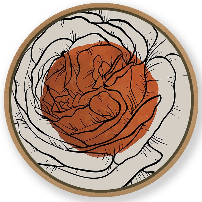 Rose outline flower #252 - Circular Wooden Frame