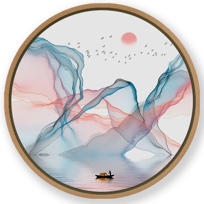 Ink artistic landscape #280 - Circular Wooden Frame