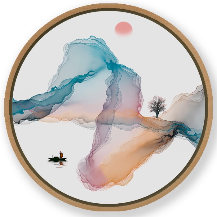 Ink artistic landscape #281 - Circular Wooden Frame