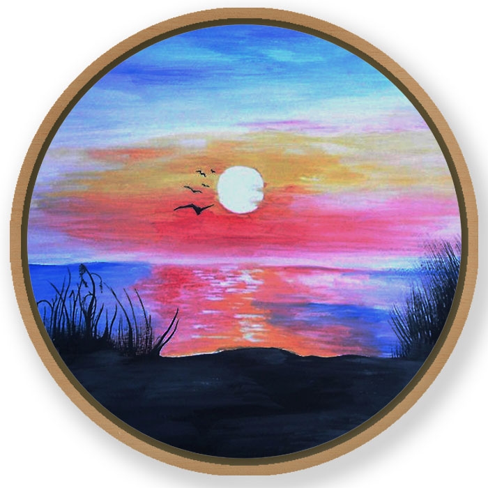 Watercolor sunset abstruse - Circular Wooden Frame