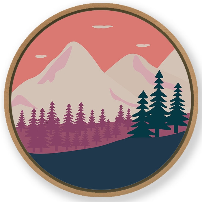 Geometrical figurative landscape - Circular Wooden Frame