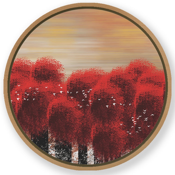 Bright red trees - Circular Wooden Frame