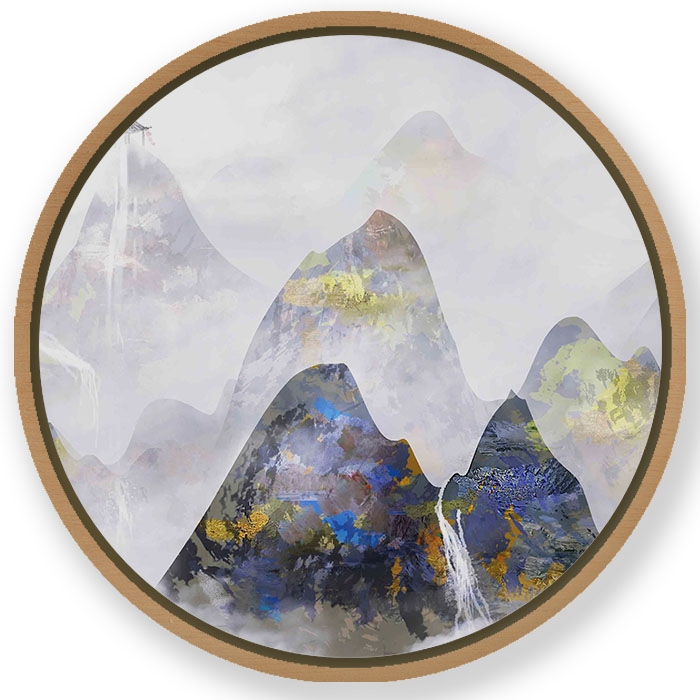 Modern mountainscape - Circular Wooden Frame
