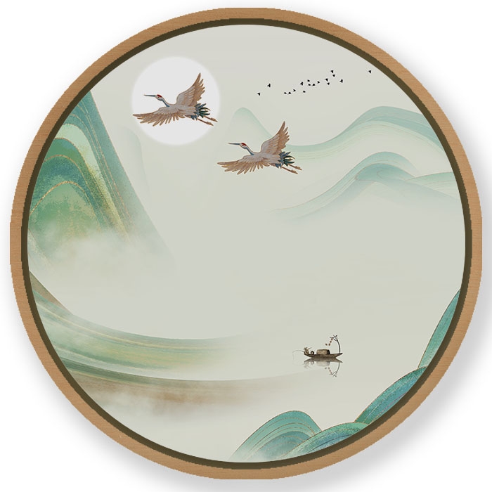 Flying birds skyscape - Circular Wooden Frame