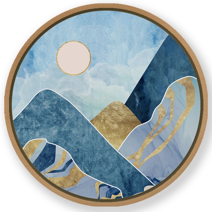 Indigo landscape - Circular Wooden Frame