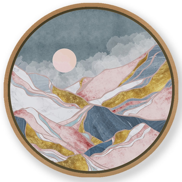 Colorful mountainscape - Circular Wooden Frame