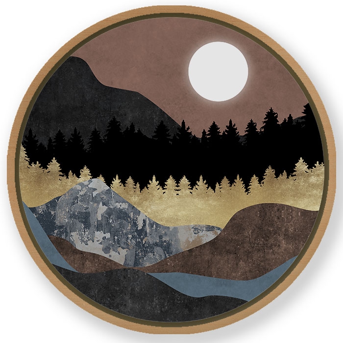 Golden leaves mountainscape - Circular Wooden Frame
