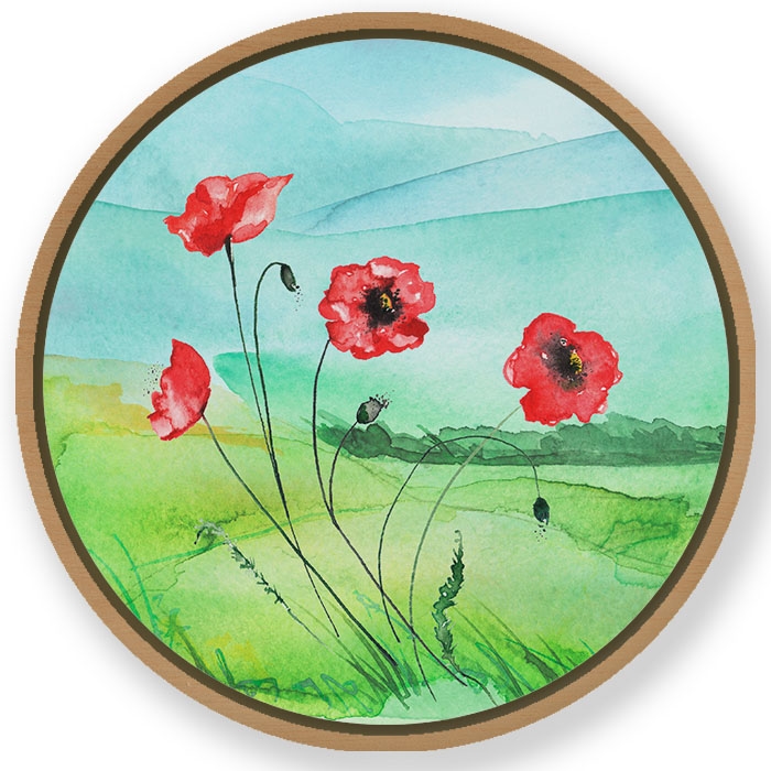 Red flowers scenic - Circular Wooden Frame