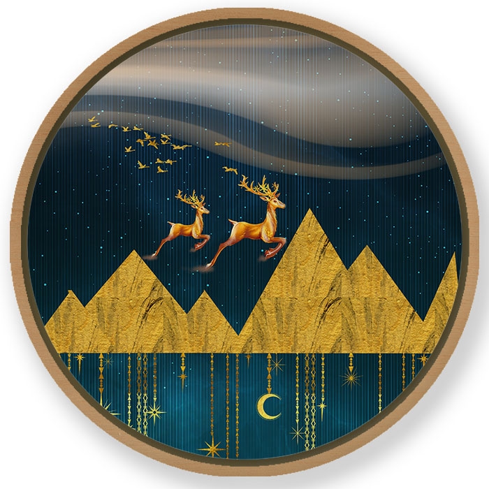 Geometric mountain landscape - Circular Wooden Frame