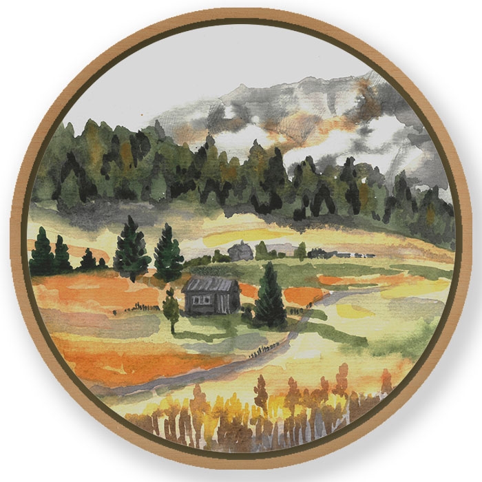 Watercolor forest landscape - Circular Wooden Frame