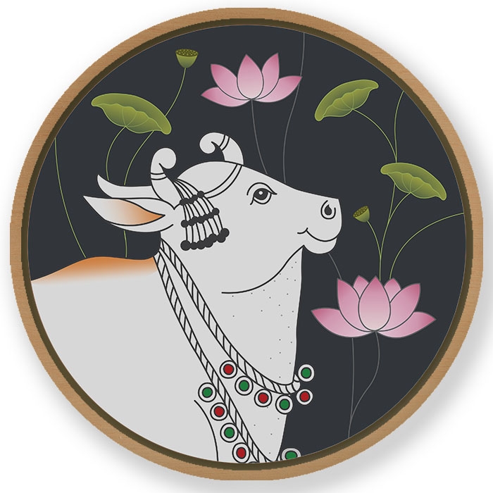 Pichwai cow painting - Circular Wooden Frame