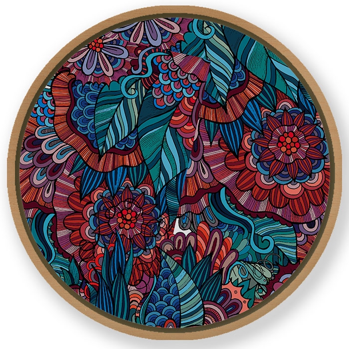 Botanical flower pattern - Circular Wooden Frame