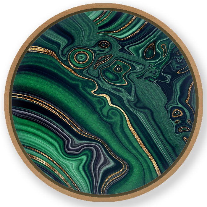 Golden veins abstract #986 - Circular Wooden Frame