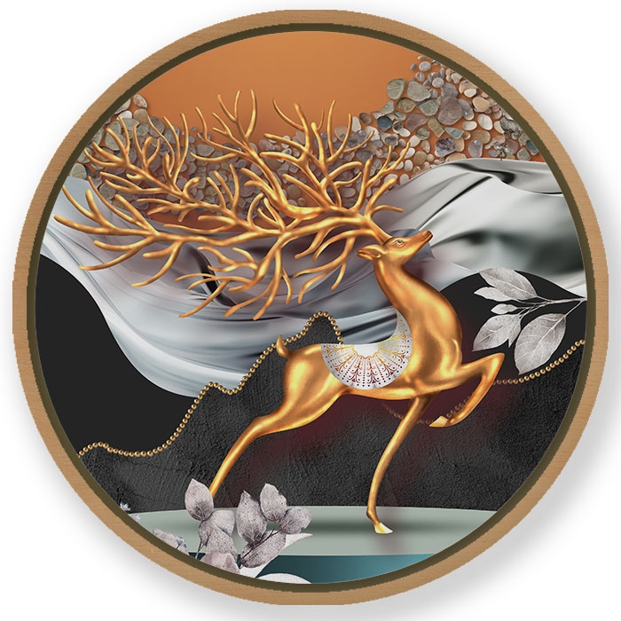 Walking deer  - Circular Wooden Frame