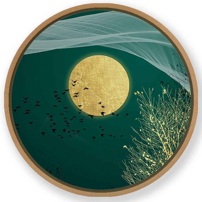 Golden moon skyscape - Circular Wooden Frame