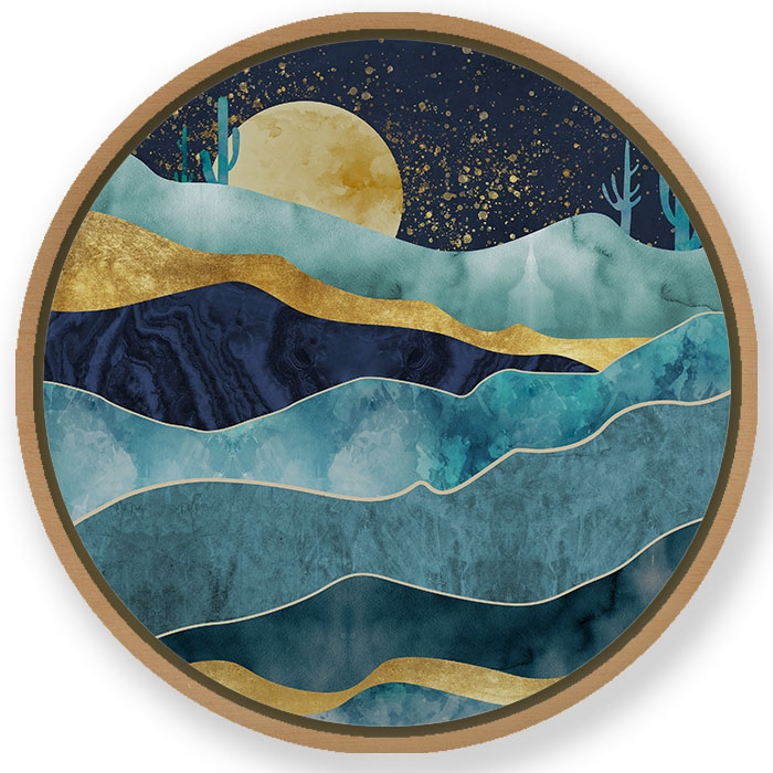 Indigo mountains landscape - Circular Wooden Frame
