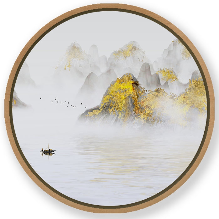 Golden hills river #620 - Circular Wooden Frame