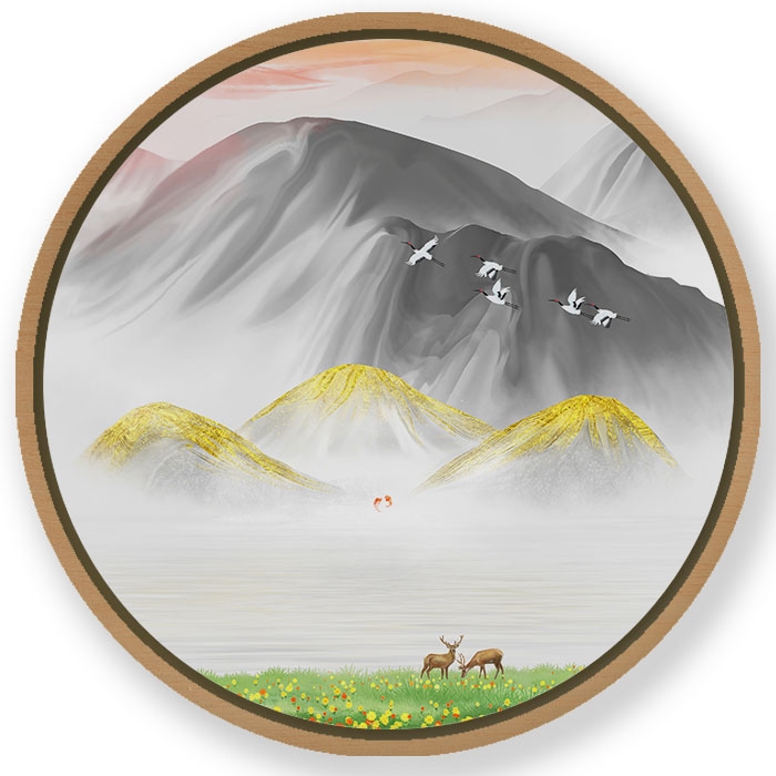 Mountains waterfall landscape #611 - Circular Wooden Frame