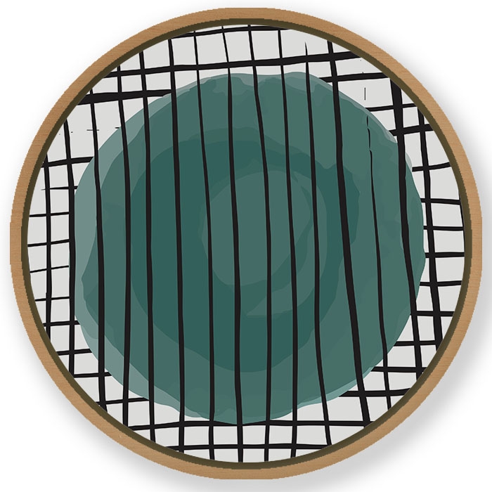 Trendy doodle boho line drawing #601 - Circular Wooden Frame