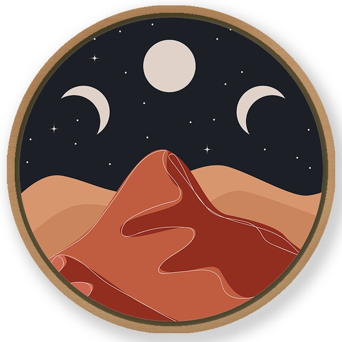 Moon phases landscape abstract #150 - Circular Wooden Frame