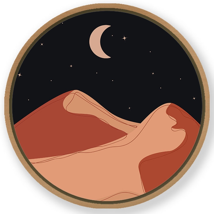 Moon phases landscape abstract #152 - Circular Wooden Frame