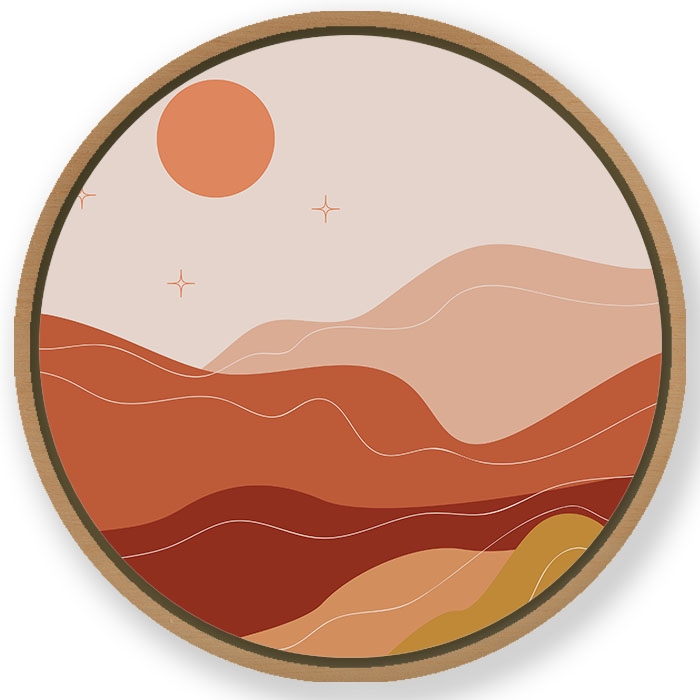 Sunset landscape abstract #370 - Circular Wooden Frame