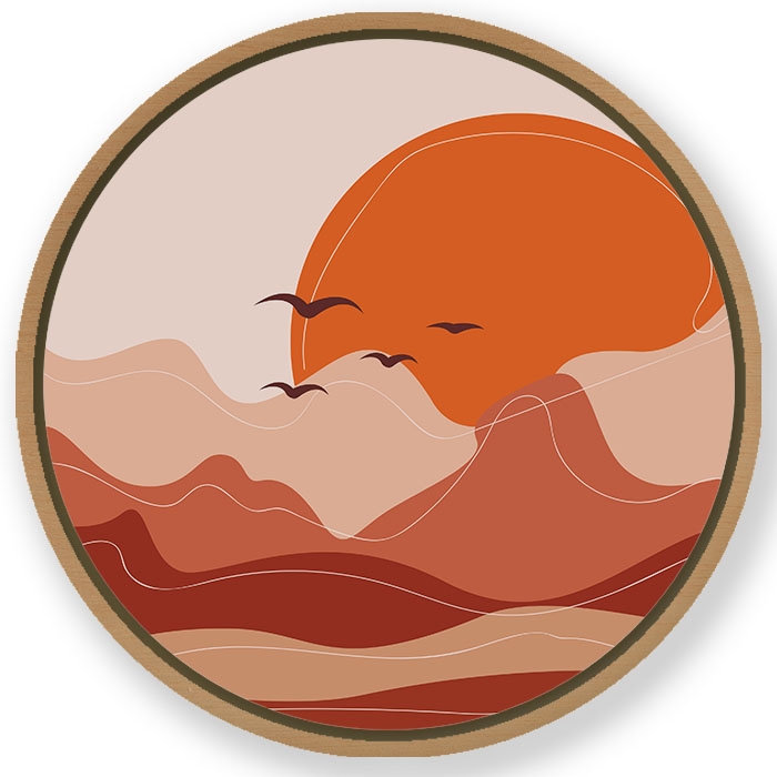 Sunset landscape abstract #373 - Circular Wooden Frame