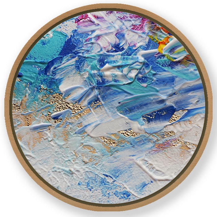 Golden brushstroke abstract #896 - Circular Wooden Frame