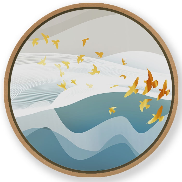 Contemporary golden landscape abstract #810 - Circular Wooden Frame