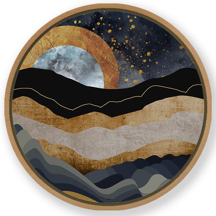 Contemporary marble landscape - Circular Wooden Frame